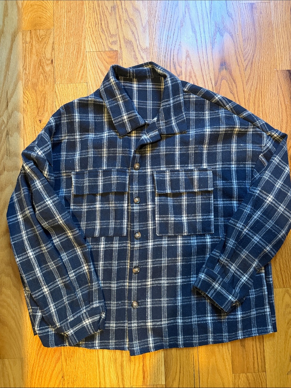 SHEIN Navy Blue Flannel Plaid Overshirt/Shacket, Size XL